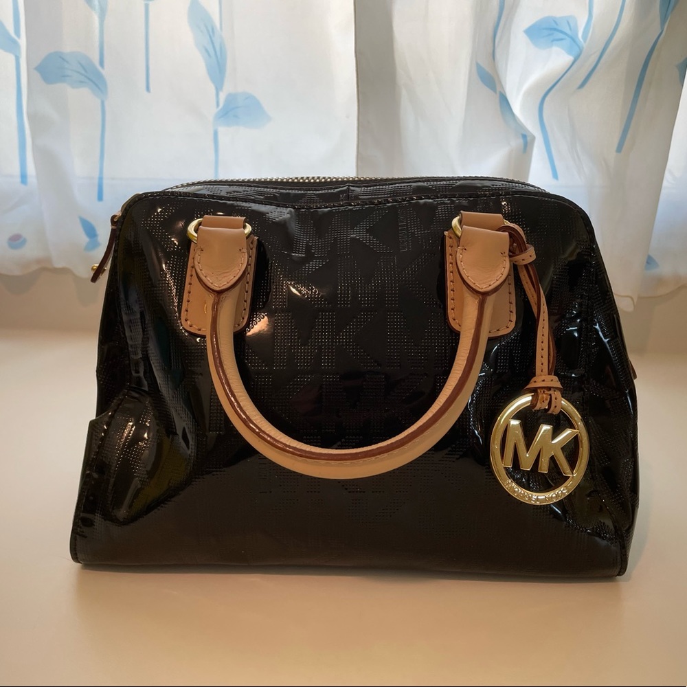 Genuine Michael Kors patent leather monogram satchel